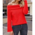 thumbnail image 6 of Women Off the Shoulder Sweater Long Sleeve Tops 2025 Fall Loose Knit Pullover Sweaters Winter Clothes Red M, 6 of 8