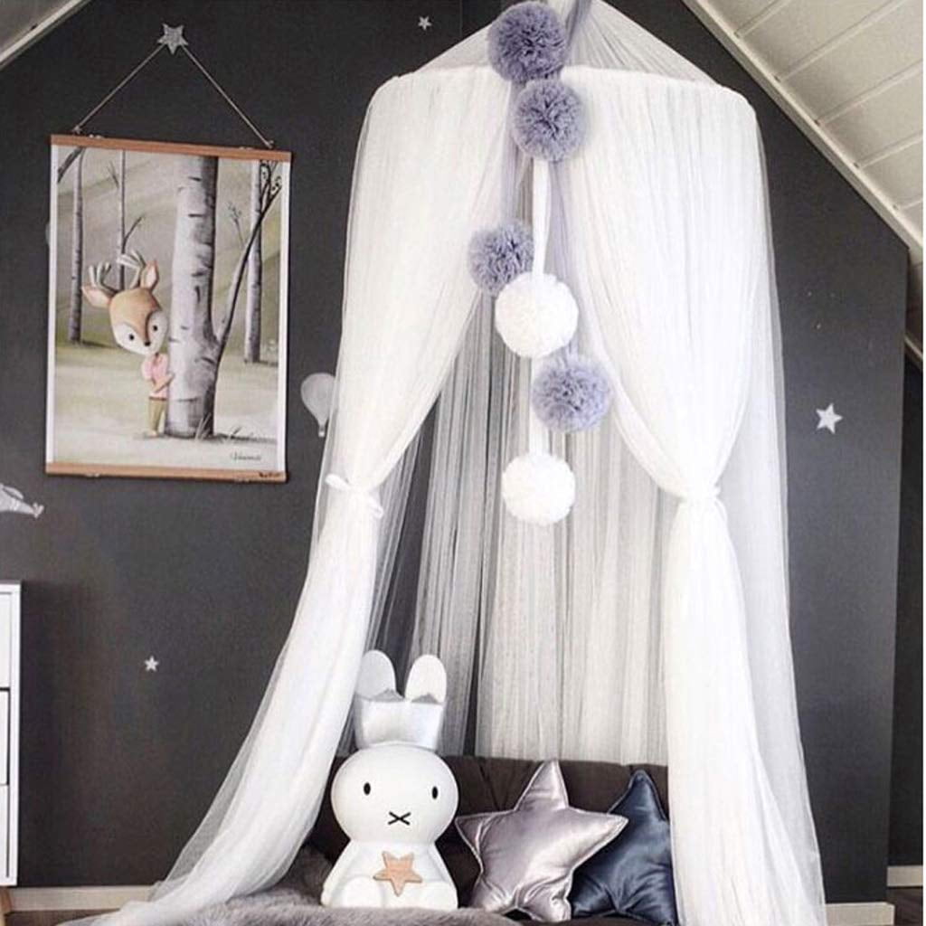 CAILDANL Bed Canopy for Girls - Princess Bed Canopy Mosquito Net Nursery Play Room Decor Dome Premium Yarn Netting Curtains Baby Game Dream Castle, Pink