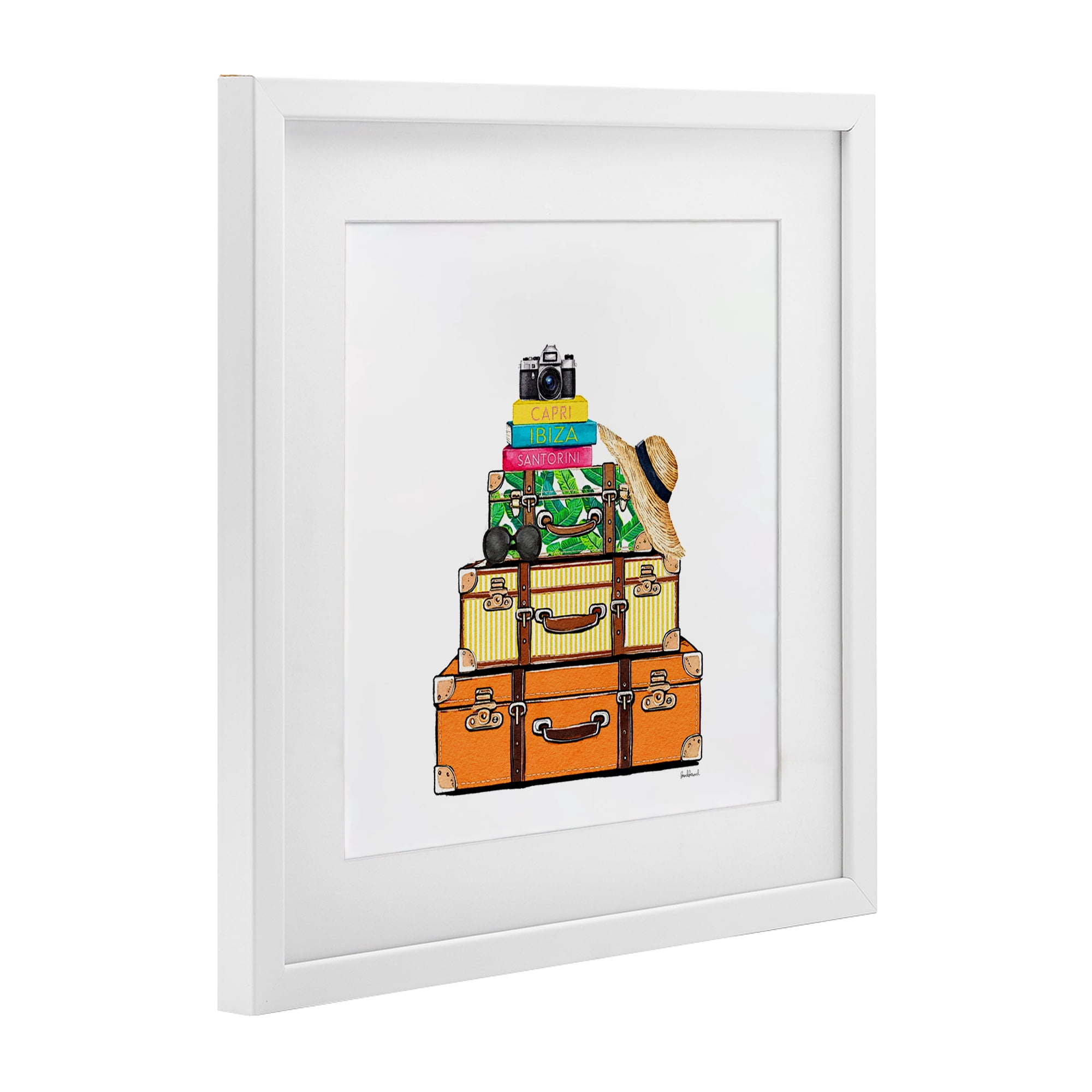 Stupell Industries Travel Suitcases & Camera White Framed Print Under Glass, design by Amanda Greenwood