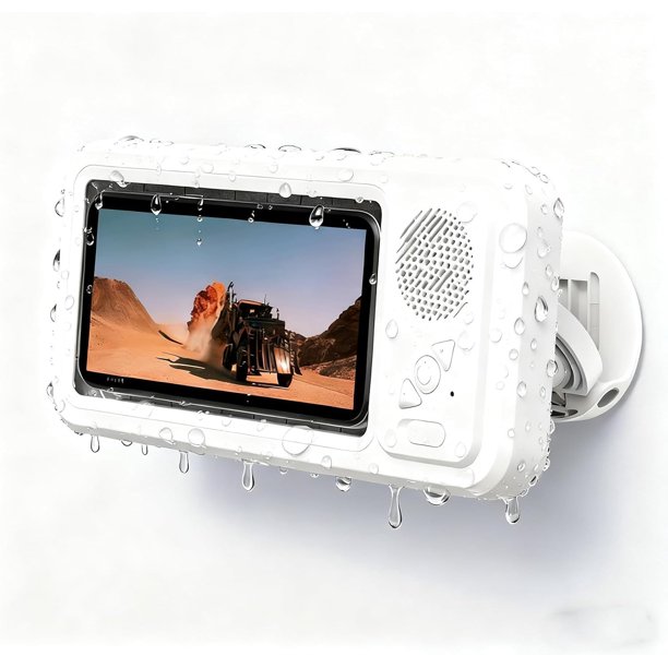 Herunwer Waterproof Phone Case,480 Rotation Wall Phone Mount Stand,Screen Touch Shower Phones Case Mount Speakers,Cover Mounts Stand Wireless Bluetooth