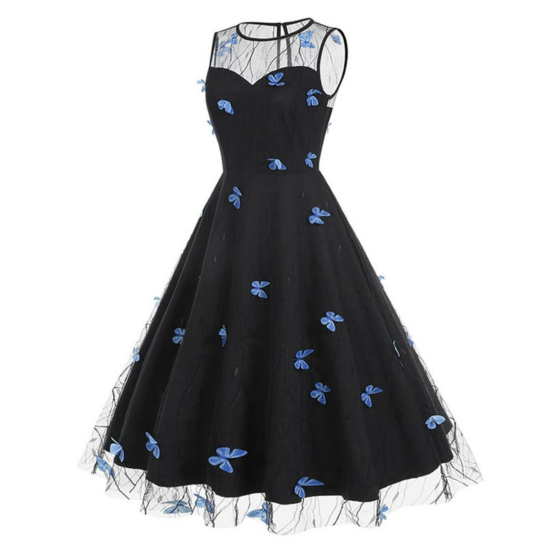 Dailytrove Women's Sleeveless Embroidered Fit-Flare Dress, Floral Detail, Spring Garden & Event Wear, Feminine Fit, Size: DT-2XL