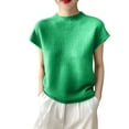 thumbnail image 5 of JGGSPWM Womens Summer Pullover Sweaters Turtleneck Shirts Dressy Short Sleeve Casual Blouse Tops Green L, 5 of 7