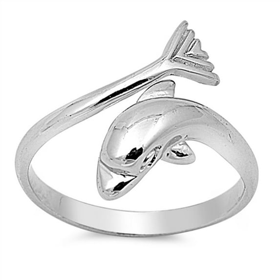 Open Dolphin Ocean Friendship Animal Ring .925 Sterling Silver Band Jewelry Female Male Size 7