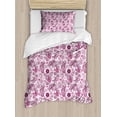 thumbnail image 1 of Purple Duvet Cover Set Twin Size, Scales Swirls and Hearts in Romantic Depiction of Nature with Birds and Flowers, Decorative 2 Piece Bedding Set with 1 Pillow Sham, Mauve Plum Pink, by Ambesonne, 1 of 3
