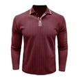 thumbnail image 3 of YOIAVAIOY Mens Knitted Cotton Polo Shirts Relaxed Fit Long Sleeve Collared T Shirt Big and Tall Casual Golf Shirt Wine S, 3 of 7