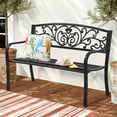 thumbnail image 5 of Outdoor Garden Bench Patio Bench with Back and Cast Iron Armrest, 50" Sturdy and Secure Steel Frame Patio Bench for 2 Person for Park Garden Porch Yard , Black, 5 of 9