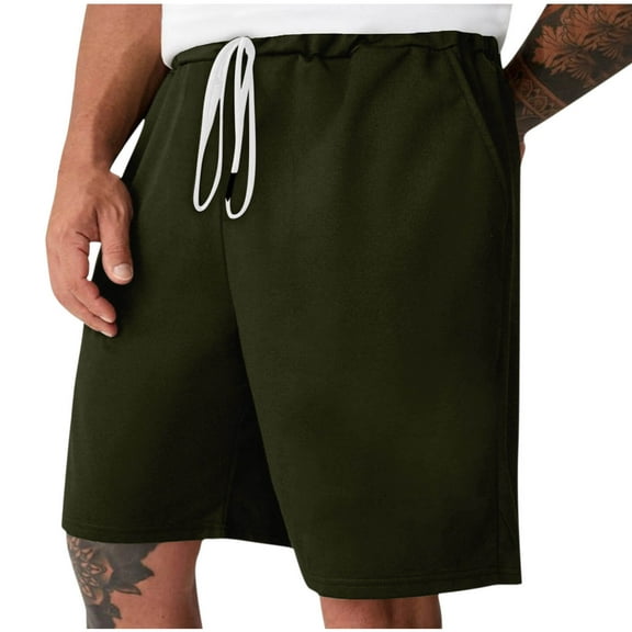 Chiccall Mens Summer Casual Shorts Plus Size Solid Elastic Waist Drawstring Loose Breathable Shorts Army Green