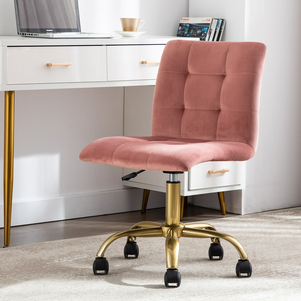 Duhome Velvet Home Office Chair Armless Desk Task Chair Pink 1 Pcs