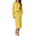 thumbnail image 2 of INSPIRE CHIC Womens' Fall Winter Roundneck Sweater Two Piece Outfit Midi Skirts with Pockets Lounge Set M Light Yellow, 2 of 6