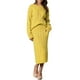 thumbnail image 2 of INSPIRAR CHIC Conjunto de Dos Piezas de Suéter de Cuello Redondo para Mujeres Otoño Invierno con Falda Midi y Bolsillos Color Amarillo Claro, 2 of 6