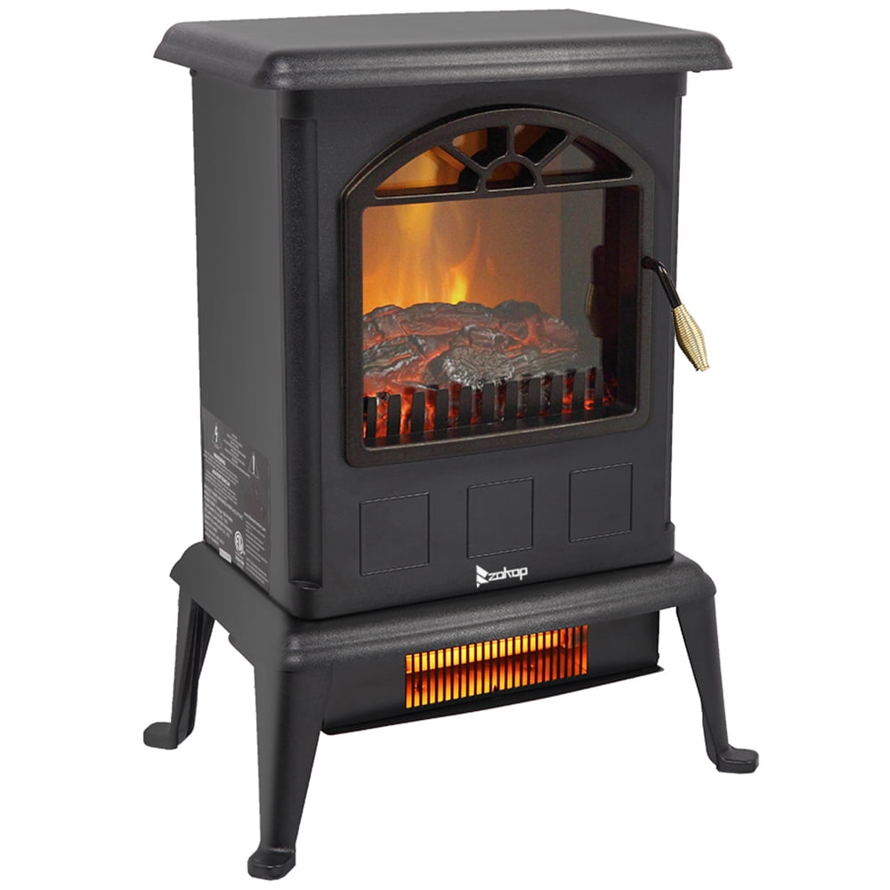 Freestanding Infrared Quartz Fireplace, 3D Portable Electric Heaters