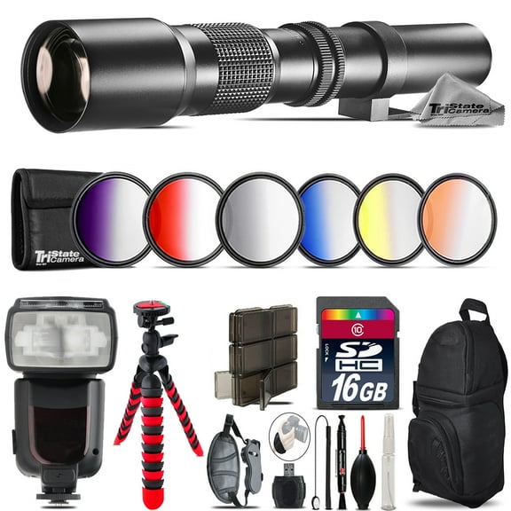 500mm Telephoto Lens for Nikon D3100 D3200   Pro Flash   Filter Kit - 16GB Kit