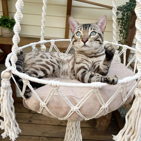 Happy & Polly Bohemia Style Cat Hammock with Removable Cover, Beige, Medium