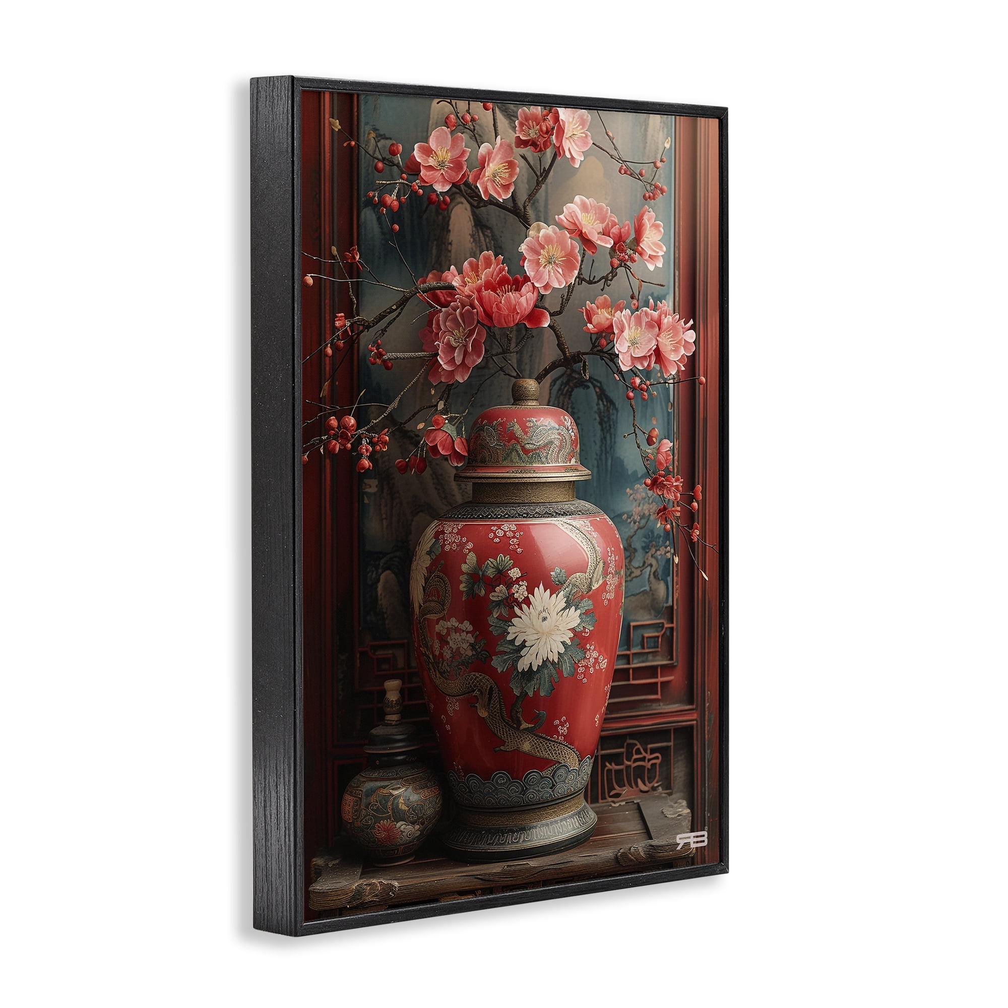 Stupell Industries Traditional Asian Vase Botanical & Floral Painting Black Framed Art Print Wall Art, 12 x 18