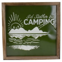 Raz 14” Green and White I'd Rather Be Camping Metal Wall Art