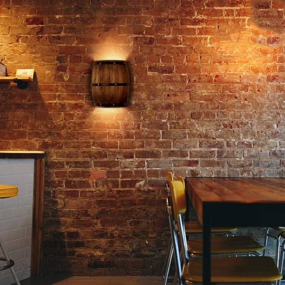 Antique Wood Wine Barrel Wall Sconce Lighting Fixture Up and Down Indoor Wall Lamp for Bar Area Steampunk Theme (1 Pack)