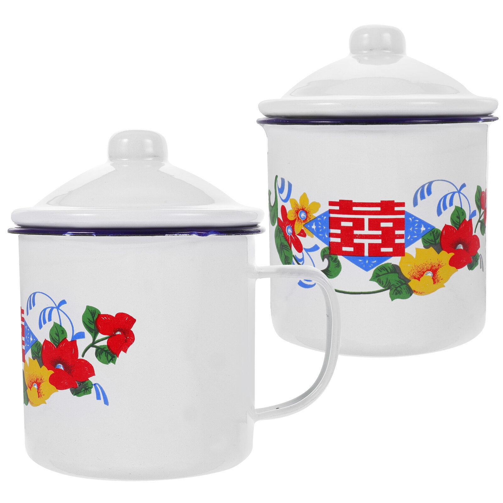 2pcs Smooth Enamel Teacup Chinese Style Teacup Dining Table Beverage