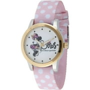 Disney Minnie Mouse Women's Two Tone Alloy Watch, Reversible Pink with White Polka Dot Nylon Strap