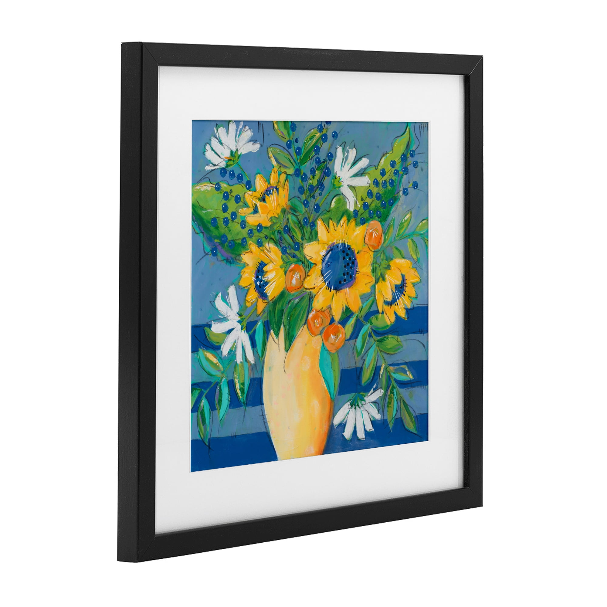Stupell Industries Floral Bursts Among The Blue Black Framed Print Under Glass, design by Krinlox