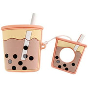 HYPEST Cute Bubble Tea Boba Milk Tea Protective 3D Silicone Case for Apple Airpods with Finger Loop (Mango - Orange)