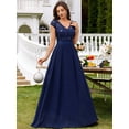thumbnail image 5 of Blue V-Neck Sequin Lace Short Sleeve A-Line Evening Gown, 5 of 30