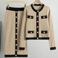 thumbnail image 2 of Yufatyle Womens Fall 2 Piece Outfits Elegant Long Sleeve Knitting Cardigan Button Bodycon Midi Skirt Suit Khaki Free Size, 2 of 6