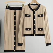 Wancir Long Sleeve Two Piece Skirt Sets Women Outfits Casual Ribbed Knit Wrap Hip Half-body Skirt