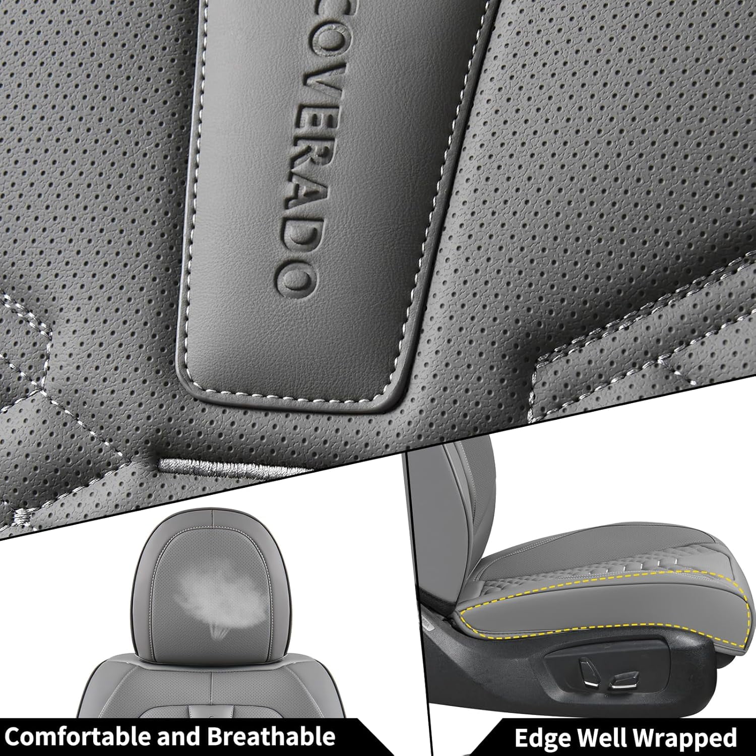Coverado Gray Car Seat Covers Full Set, Premium Leather Front and Rear Split Bench Cover, Automotive Seat Protectors Universal Fit for Most Cars, SUVs and Trucks
