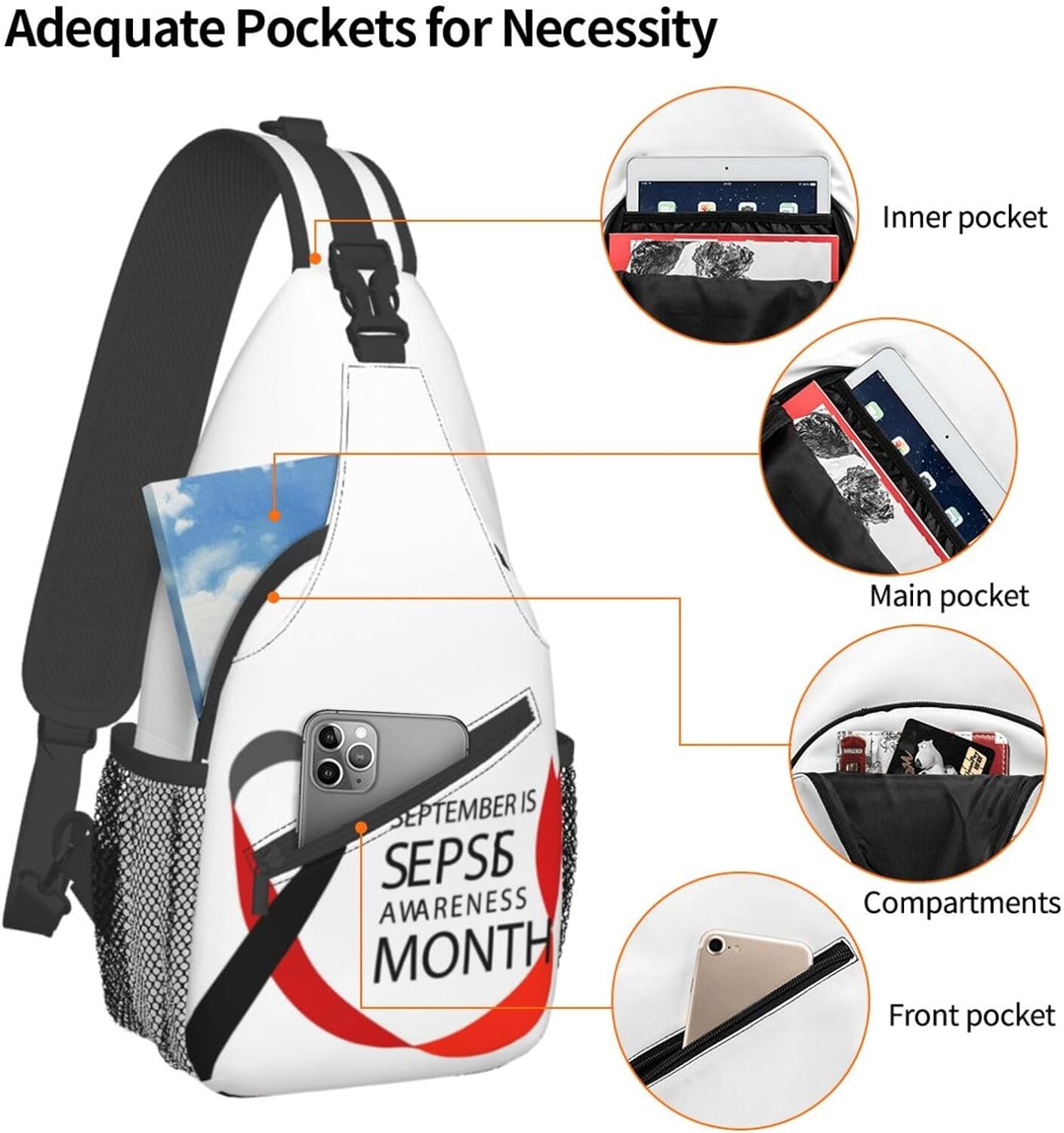 September is Sepsis Awareness Month Sling Bag Crossbody Hiking Travel Chest Bags Backpack Shoulder Daypack for Women Men