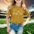 thumbnail image 2 of Fshinging Toddler Girls T Shirts Sequin Football Graphic Summer Tees Tops Glitter Print Short Sleeve Crew Neck Kids Clothes Size 4-5 Years, 2 of 4