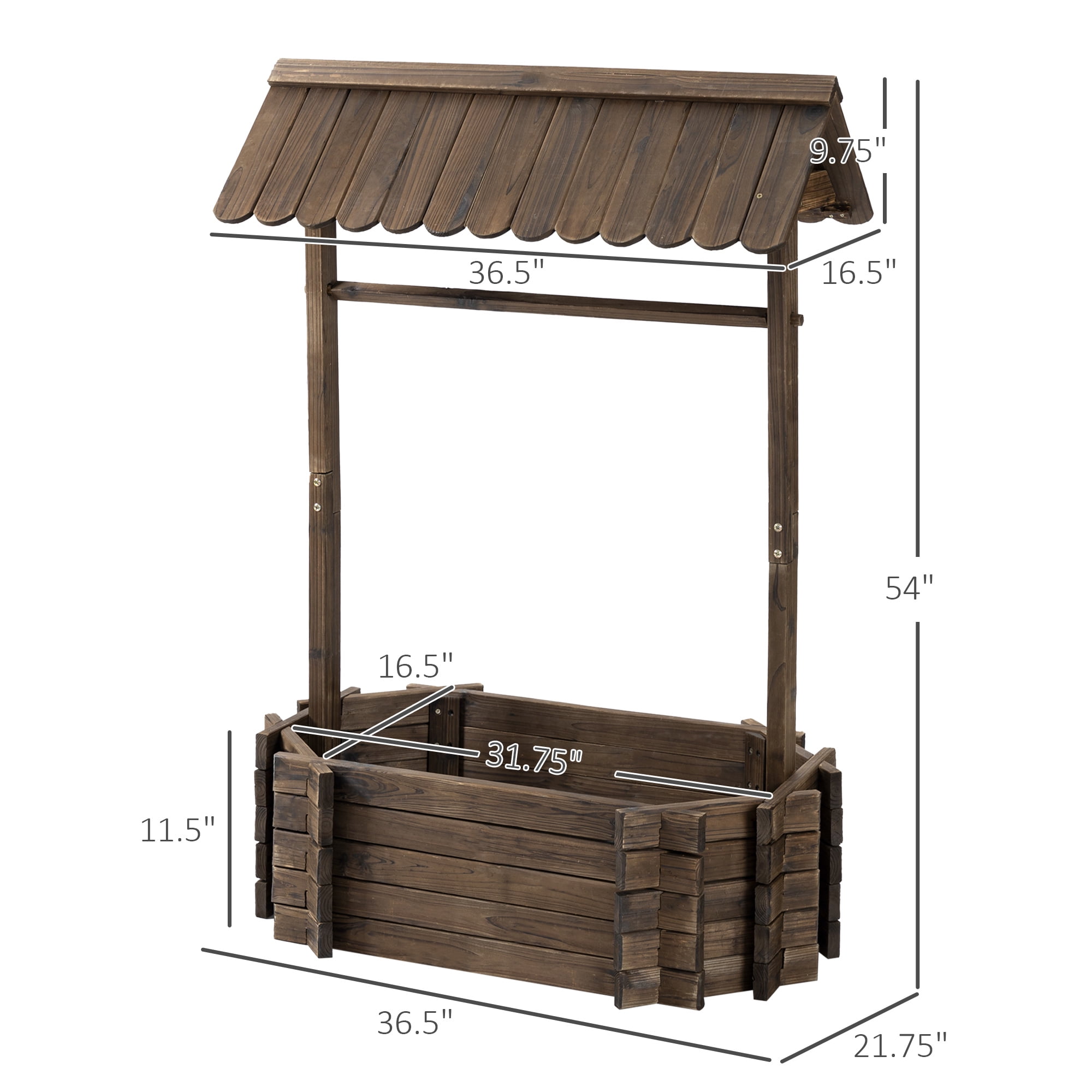 Outsunny Wooden Wishing Well Raised Garden Bed, Ornamental Outdoor Flower Planter for flowers, herbs, vegetables, Rustic Brown