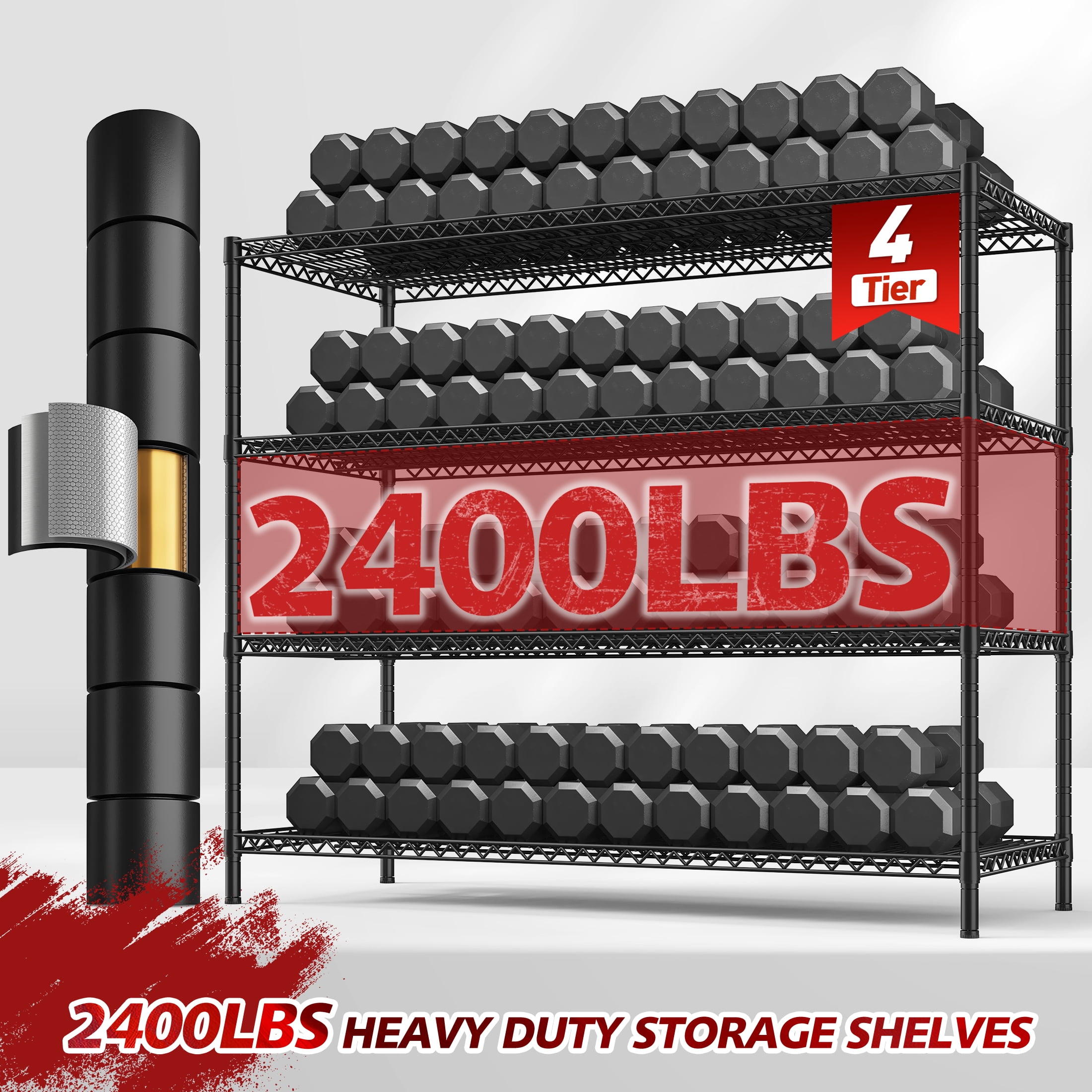REIBII Storage Shelves 75.6" H Wire Shelving Unit with Wheels 2400LBS Heavy Duty Metal Shelves Adjustable Garage Storage Rack Pantry Shelf