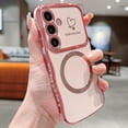 thumbnail image 2 of for Samsung Galaxy S23 Plus Magnetic Case, Cute Curly Wave Shape & Love Heart Pattern Plating Edge Case Compatible With Mag Safe Women Girls Soft TPU Bumper Shockproof Protective Cover,Pink, 2 of 6