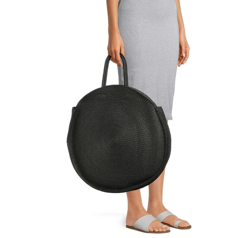 Round Straw Bag - Black