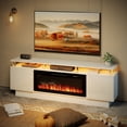 thumbnail image 5 of Waleaf 70" Fireplace TV Stand with Glowing Acrylic Pillars, 36" Electric Fireplace for TVs Up to 80", High Gloss Entertainment Center with 20-Color LED Lights, White, 5 of 8