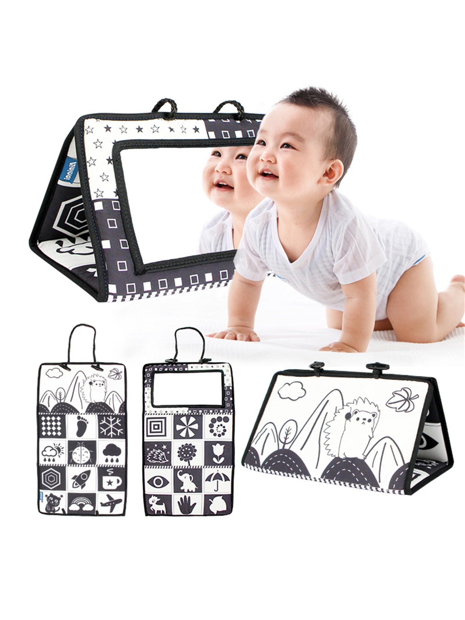 Shakub Tummy Time Floor Mirror Baby High Contrast Colors Brain