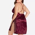 thumbnail image 5 of Friday Deals Xysaqa Women Plus Size Satin Lace Chemise Nightgown Ladies Sexy Nightwear V Neck Spaghetti Strap Full Slip Sleepwear Side Slit Mini Sleep Dress Wine M, 5 of 5