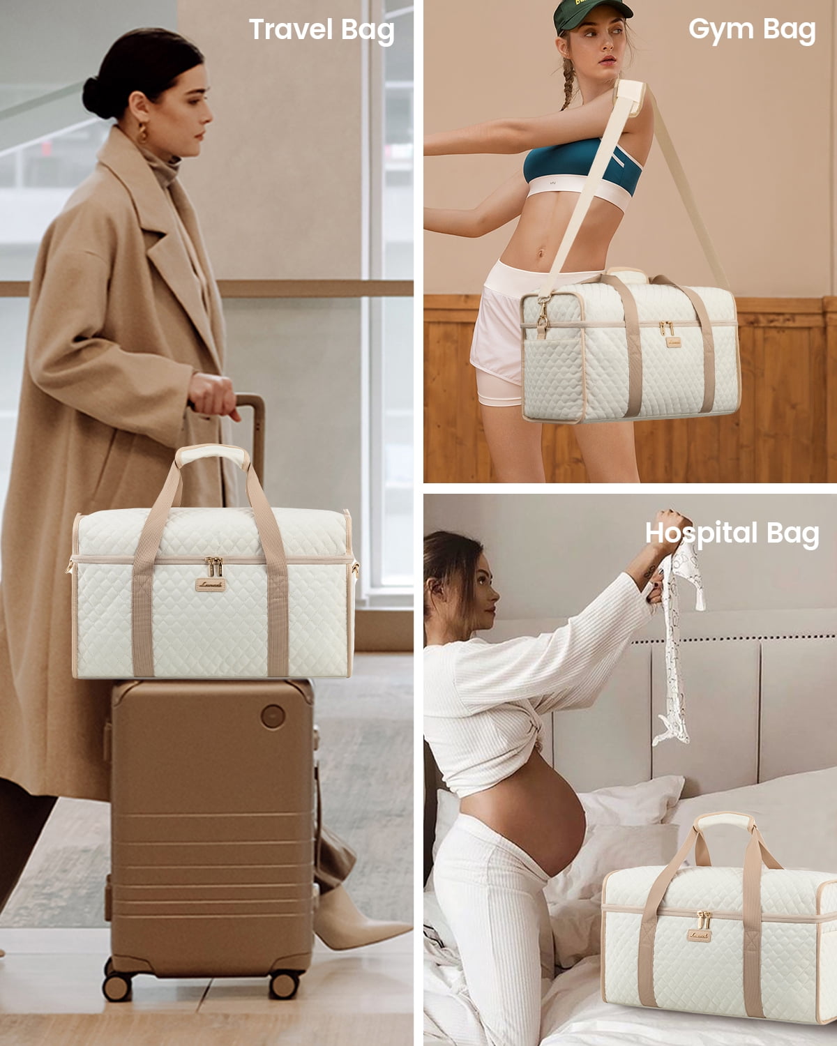 Lovevook Travel Duffle Bag, Quilted Weekender Overnight Bag with Toiletry Bag, Gym Beach Mummy Hospital Bag with Wet Pocket