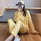 thumbnail image 3 of Pijama informal de manga larga para mujer, ropa de dormir, pantalón a cuadros, ropa de dormir con botones, conjunto de 2 piezas, traje de noche con bolsillo, 3 of 4
