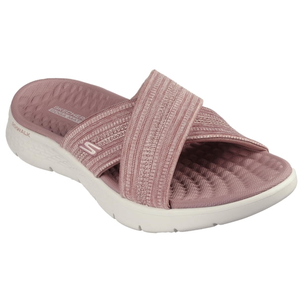 Sandalias Skechers Crossband Slide para mujer, talla 9, color malva