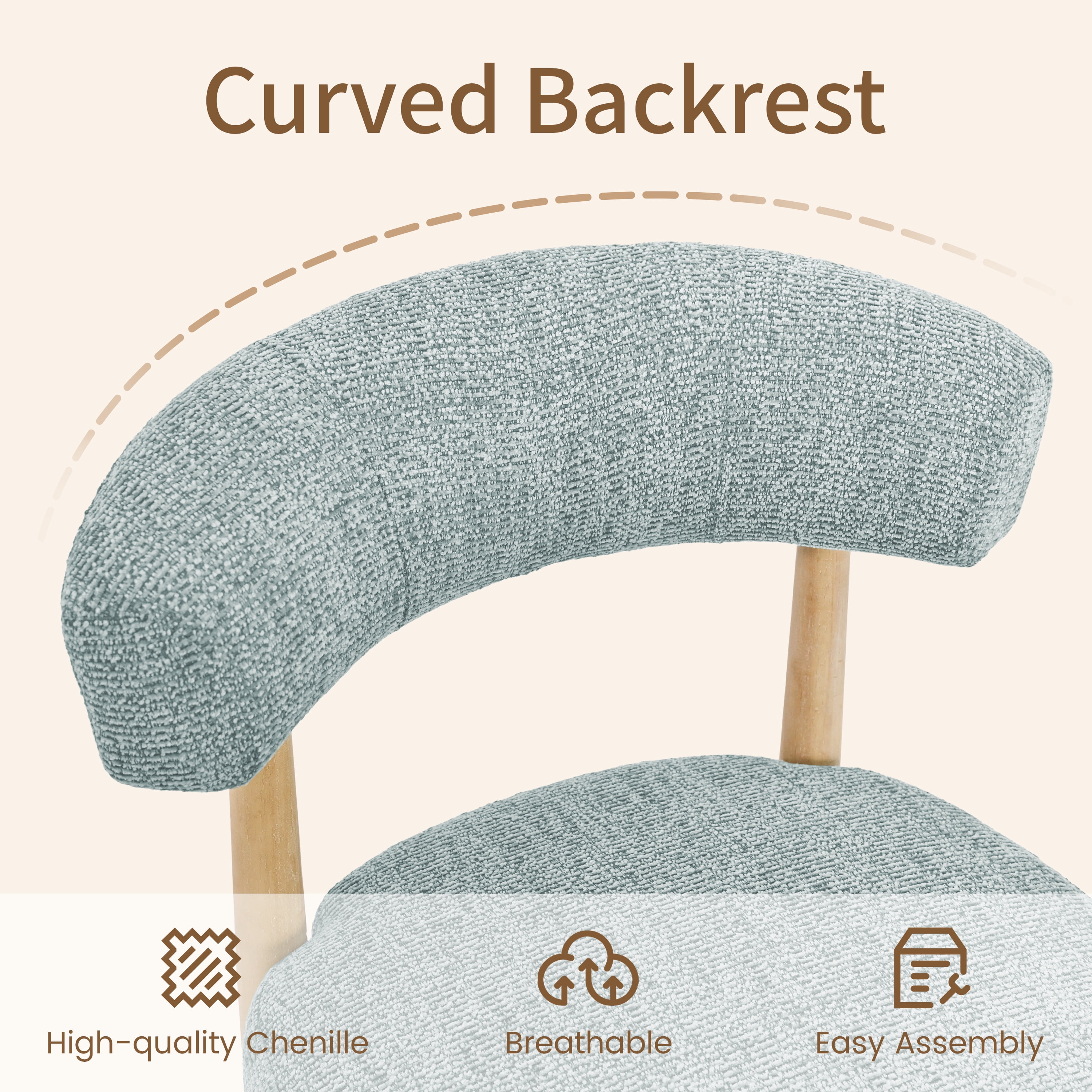 Vknow Furniture Minimalist Fabric Dining Chairs Set of 6 Solid Wood Legs Ergonomic Backrest for Dining Room Bedroom Study, Blue