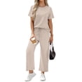 thumbnail image 5 of Fantaslook 2 Piece Sets for Women Casual Summer Travel Vacation Outfits Short Sleeve Tops Wide Leg Pants Lounge Sets, 5 of 9
