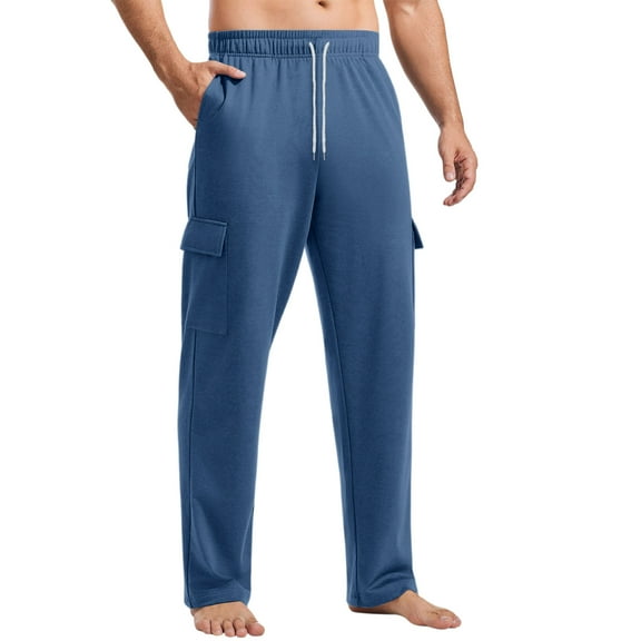 CharmCyan Mens Casual Lounge Pants with Pockets Elastic Waistband Relaxed Fit Soft Lightweight Trousers for Home or Gym Wear Blue L