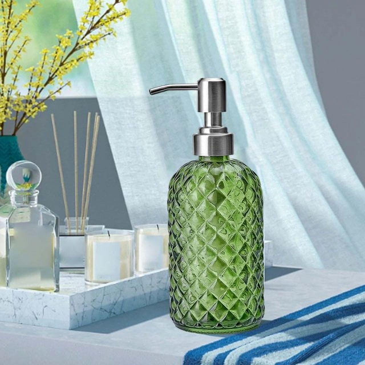 AIGIA Pump Soap Dispenser Bottle, 13.5oz Hand Soap Dispenser with Stainless Steel Pump,Refillable Liquid Glass Soap Dispenser Empty for Kitchen, Bathroom Countertop