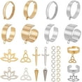 thumbnail image 1 of 1 caja de 8 juegos de anillos de acero inoxidable con dijes, anillos con dijes a granel, flores de loto de plata dorada, dijes de cono, juego de anillos de metal de estilo francés ajustables., 1 of 6