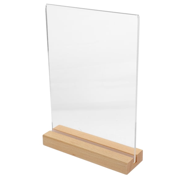 LOLIPPYY Clear Acrylic Display Stand with Wood Base Firm Tabletop Poster Holder for Sign and Menu