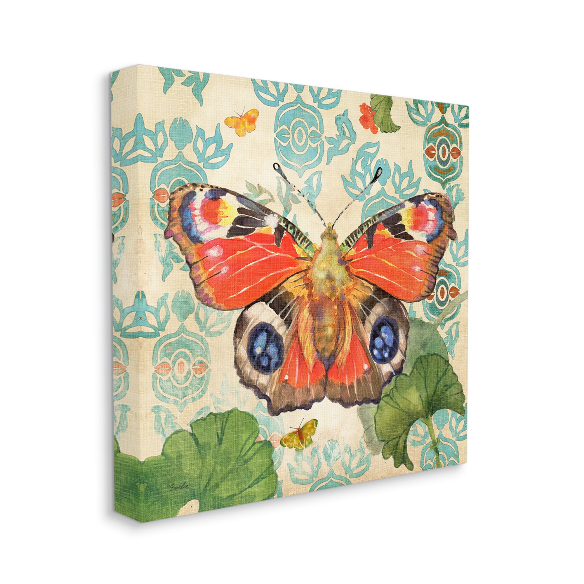 Stupell Industries Floral Boho Butterfly Animals & Insects Painting Gallery Wrapped Canvas Art Print Wall Art, 30 x 30