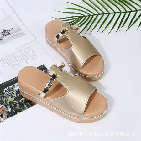 

Lyinloo Leisure Plus Size Pancake Thick-Soled Flat-Shaped Women s Shoes Gold 36