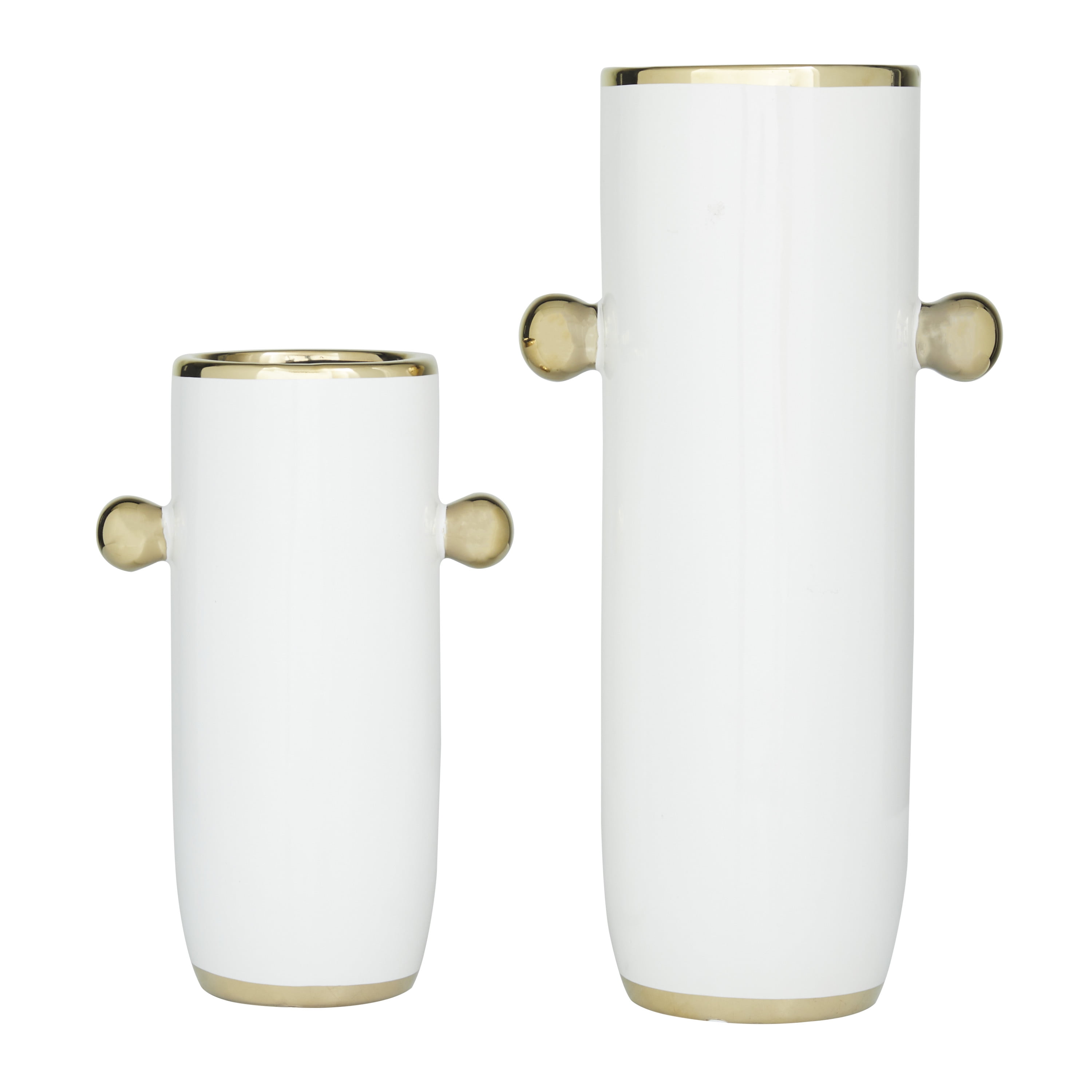 DecMode 16", 11"H Face White Ceramic Vase with Gold Details, Set of 2