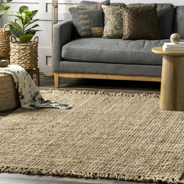 ラグ・カーペット nuLOOM NATURA JUTE RUG nuLOOM Natura Hand-Woven Jute Area Rug, Beige, Ideal for Living